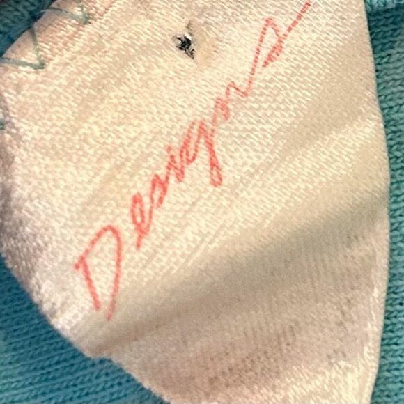 Vintage Single Stitch Hand Painted Wide Neck Blue Floral Graphic Women's T-Shirt - Picture 6 of 7